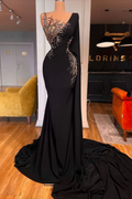 Magnifique Robe de Bal Longue Noire Sirène en Dentelle Perlé