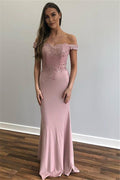 Wunderschönes langes Meerjungfrau-Ballkleid mit schulterfreier Spitze und Applikationen