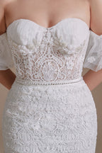 Schönes langes Meerjungfrau-Sweetheart-Spitzen-Brautkleid mit abnehmbaren Ärmeln