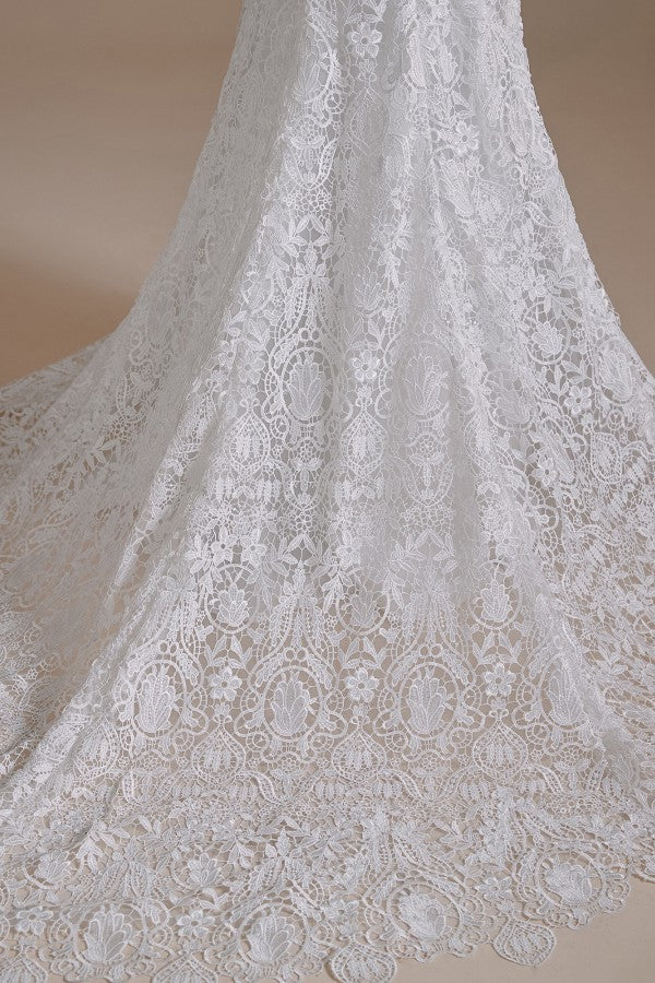 Schönes langes Meerjungfrau-Sweetheart-Spitzen-Brautkleid mit abnehmbaren Ärmeln