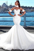 Bellissimo Abito da Sposa Mermaid Sweetheart con Pizzo e Collare per Matrimoni