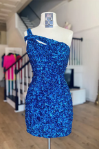 Vestidos Cortos de Baile sin Mangas con Lentejuelas y un Solo Tirante