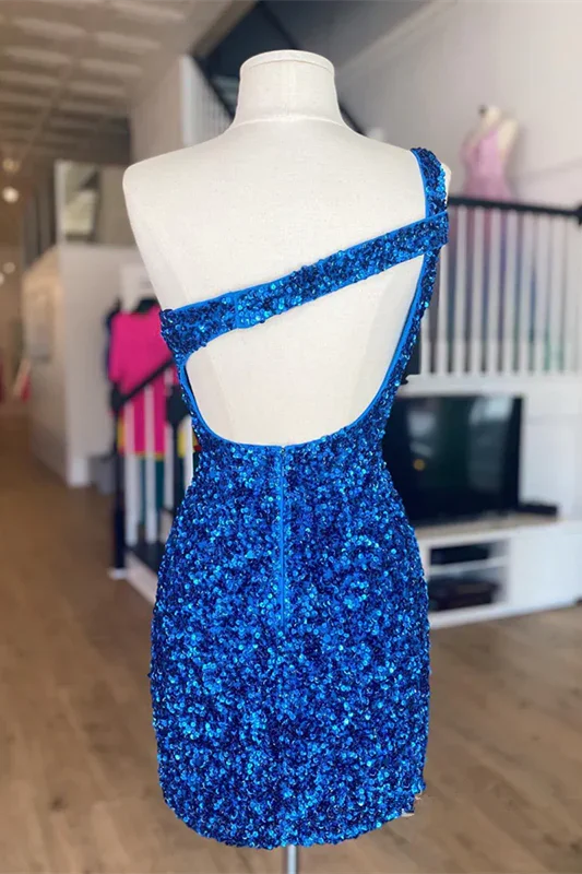 Vestidos Cortos de Baile sin Mangas con Lentejuelas y un Solo Tirante