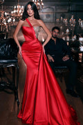 Magnifique Robe de Bal Sirène en Satin, Une Épaule Découverte, Sans Manches avec Traîne