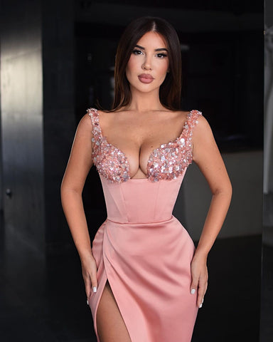 Beautiful Long Mermaid Sequins Spaghetti Strap Prom Dress with Slit
