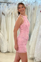 Schönes rosa trägerloses Trägerkleid mit Rückenfreier Spitze für den Homecoming-Ball