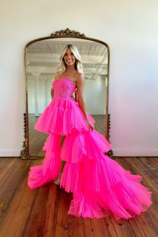 Beautiful High Low A-line Sweetheart Tulle Prom Dress with Sleeveless