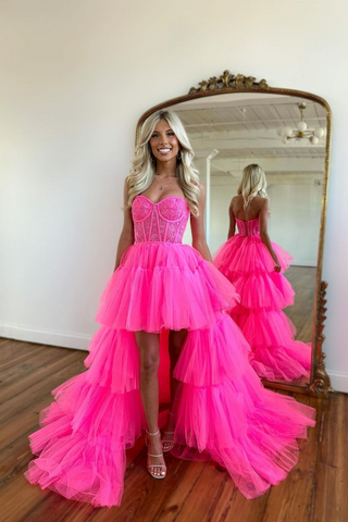 Beautiful High Low A-line Sweetheart Tulle Prom Dress with Sleeveless