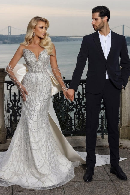 Schönes trägerloses Herzausschnitt-Mermaid-Hochzeitskleid mit Kapellenzug