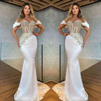 Beautiful White Off-The-Shoulder Appliques Long Mermaid Evening Dresses
