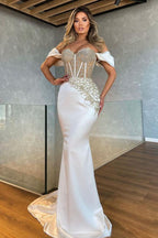Beautiful White Off-The-Shoulder Appliques Long Mermaid Evening Dresses