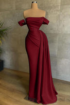 Beautiful Burgundy Long Mermaid Off the Shoulder Sleeveless Satin Formal Dresses