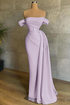 Beautiful Burgundy Long Mermaid Off the Shoulder Sleeveless Satin Formal Dresses