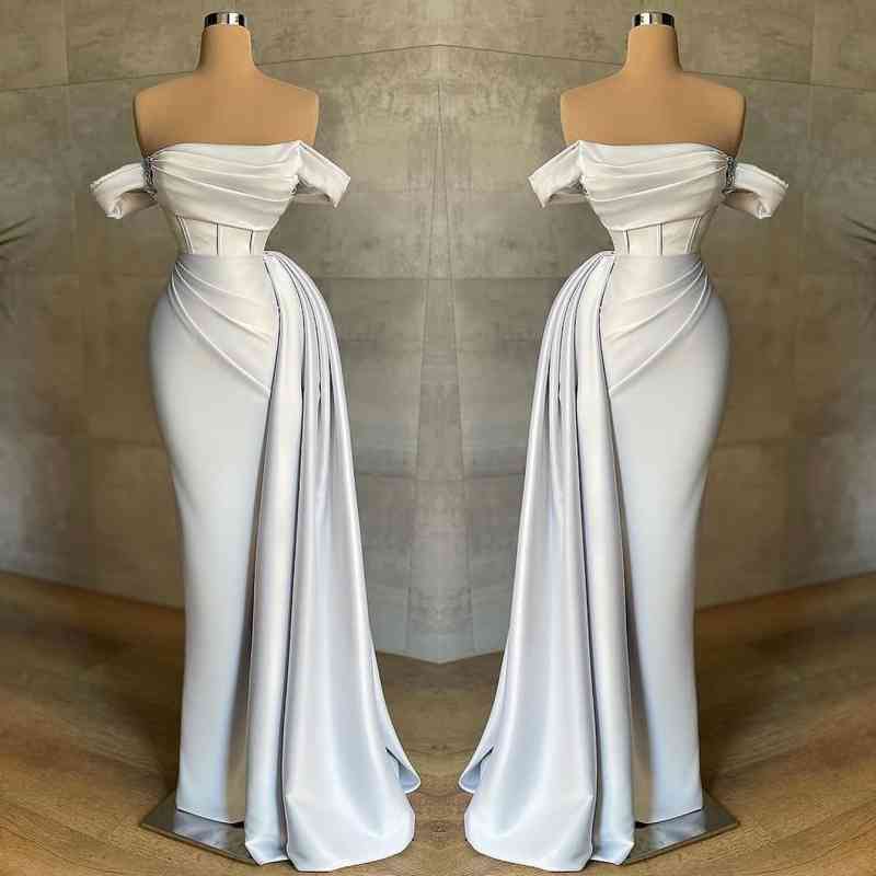 Beautiful Burgundy Long Mermaid Off the Shoulder Sleeveless Satin Formal Dresses
