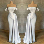 Beautiful Burgundy Long Mermaid Off the Shoulder Sleeveless Satin Formal Dresses