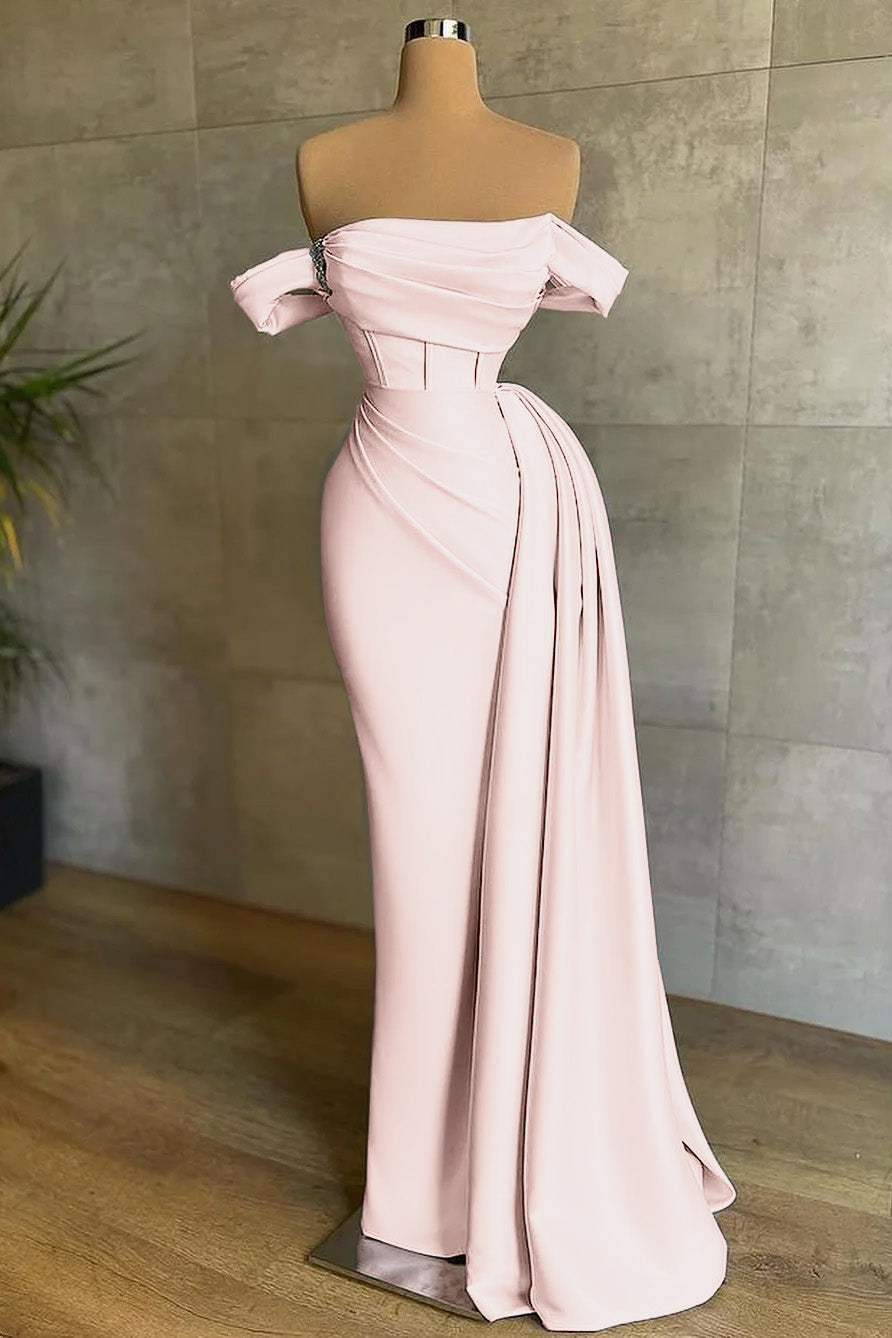 Beautiful Burgundy Long Mermaid Off the Shoulder Sleeveless Satin Formal Dresses