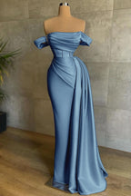 Beautiful Burgundy Long Mermaid Off the Shoulder Sleeveless Satin Formal Dresses