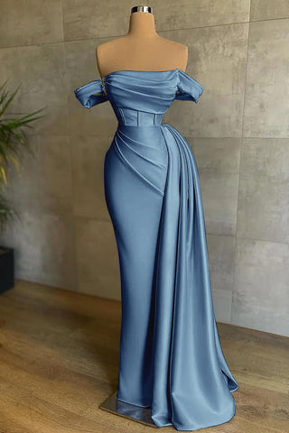 Wunderschönes burgunderrotes langes Meerjungfrau-Kleid mit schulterfreiem, ärmellosem Satin