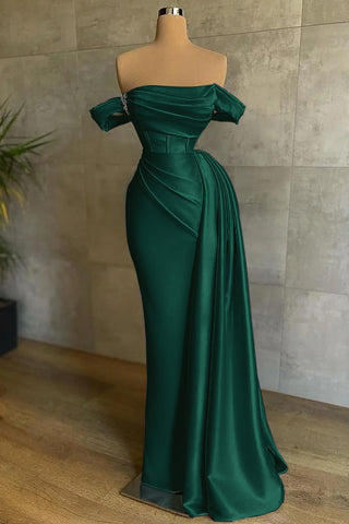Wunderschönes burgunderrotes langes Meerjungfrau-Kleid mit schulterfreiem, ärmellosem Satin
