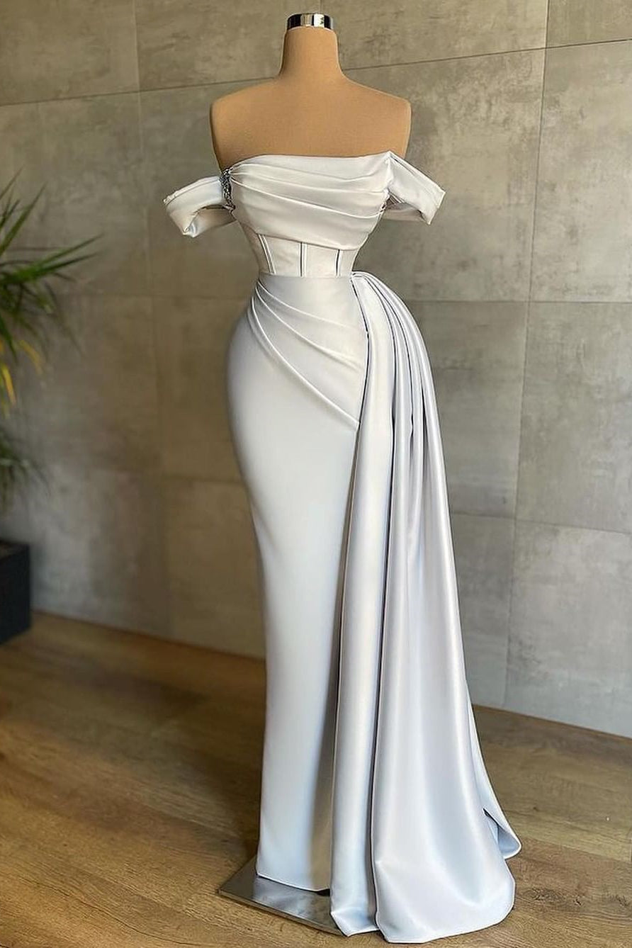 Beautiful Burgundy Long Mermaid Off the Shoulder Sleeveless Satin Formal Dresses