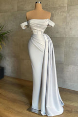 Beautiful Burgundy Long Mermaid Off the Shoulder Sleeveless Satin Formal Dresses