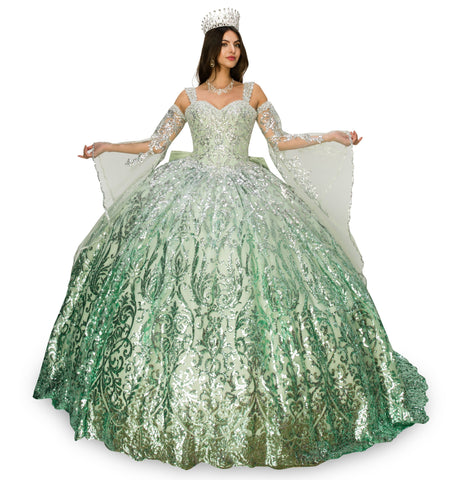 Ballkleid mit Glockenärmeln und kalter Schulter von Cinderella Couture 8080J