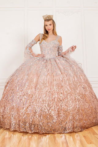Ballkleid mit Glockenärmeln und kalter Schulter von Cinderella Couture 8080J