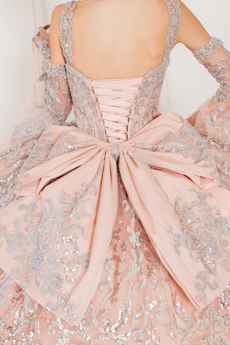 Bell Sleeve Cold Shoulder Ball Gown by Cinderella Couture 8080J