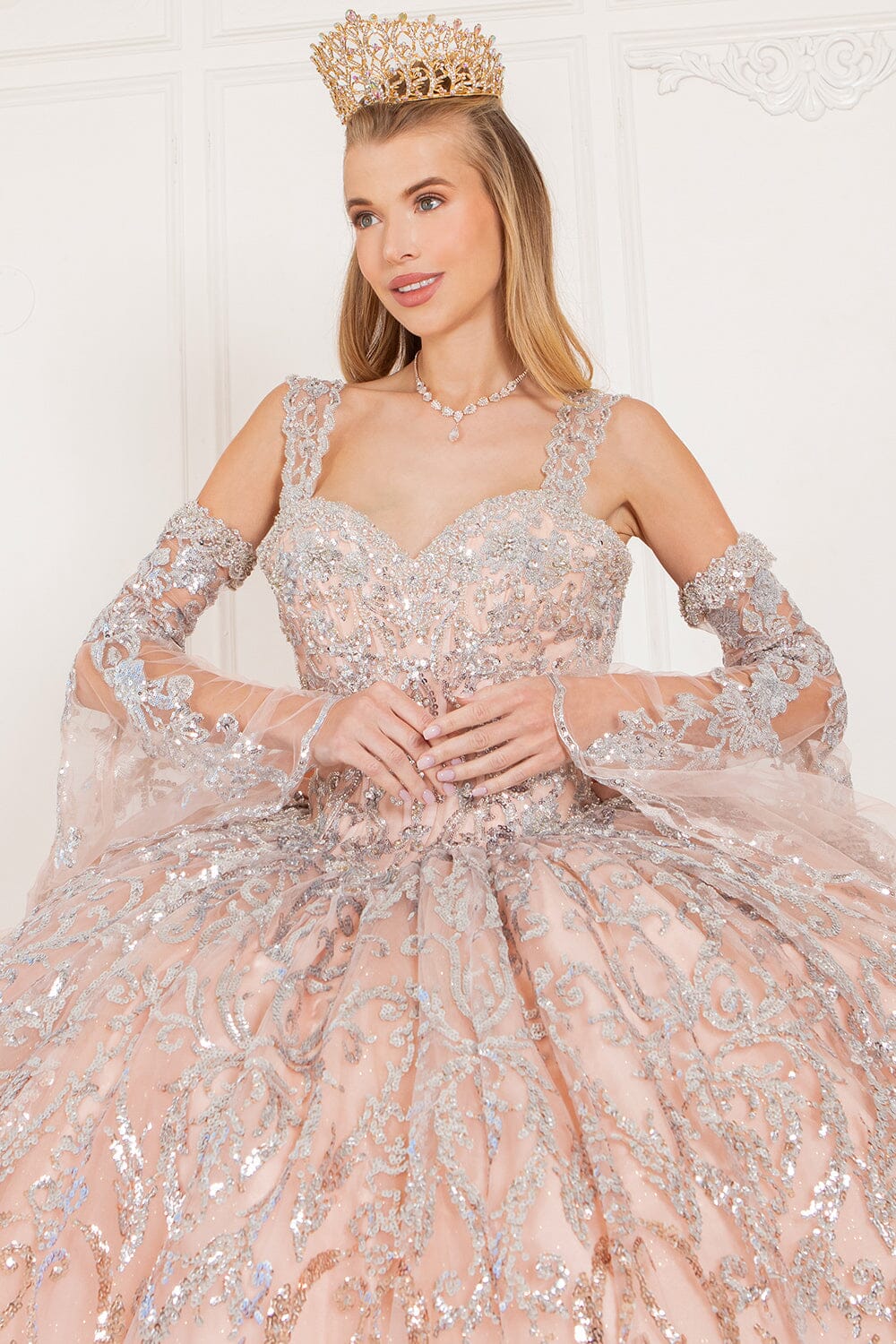 Bell Sleeve Cold Shoulder Ball Gown by Cinderella Couture 8080J