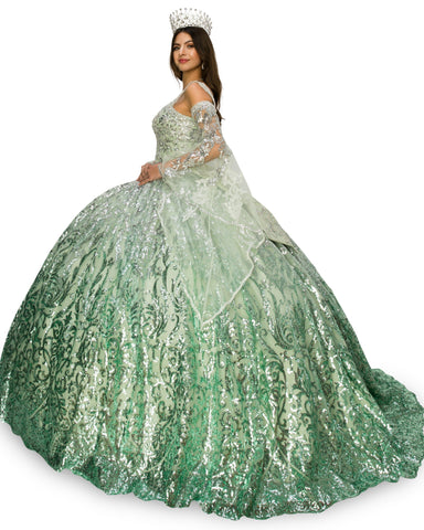 Ballkleid mit Glockenärmeln und kalter Schulter von Cinderella Couture 8080J
