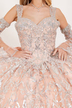 Bell Sleeve Cold Shoulder Ball Gown by Cinderella Couture 8080J