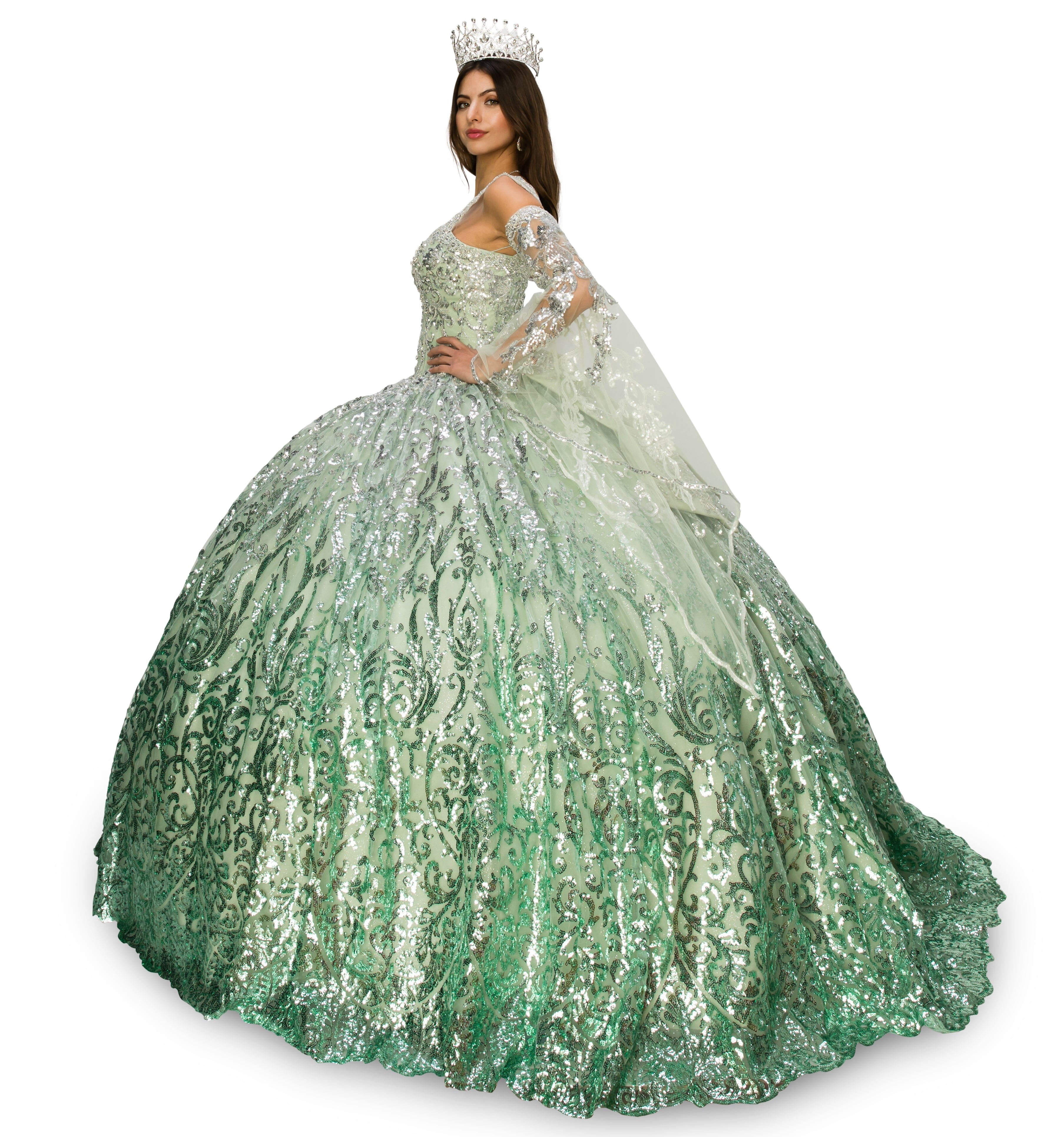 Bell Sleeve Cold Shoulder Ball Gown by Cinderella Couture 8080J