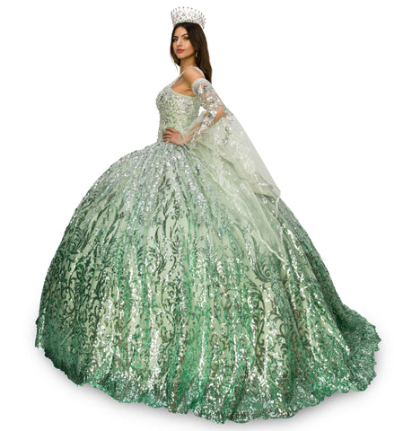 Ballkleid mit Glockenärmeln und kalter Schulter von Cinderella Couture 8080J