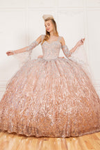 Bell Sleeve Cold Shoulder Ball Gown by Cinderella Couture 8080J