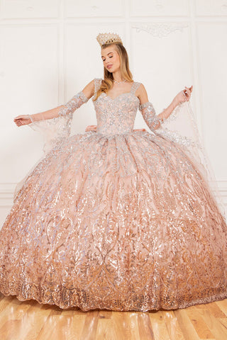 Ballkleid mit Glockenärmeln und kalter Schulter von Cinderella Couture 8080J