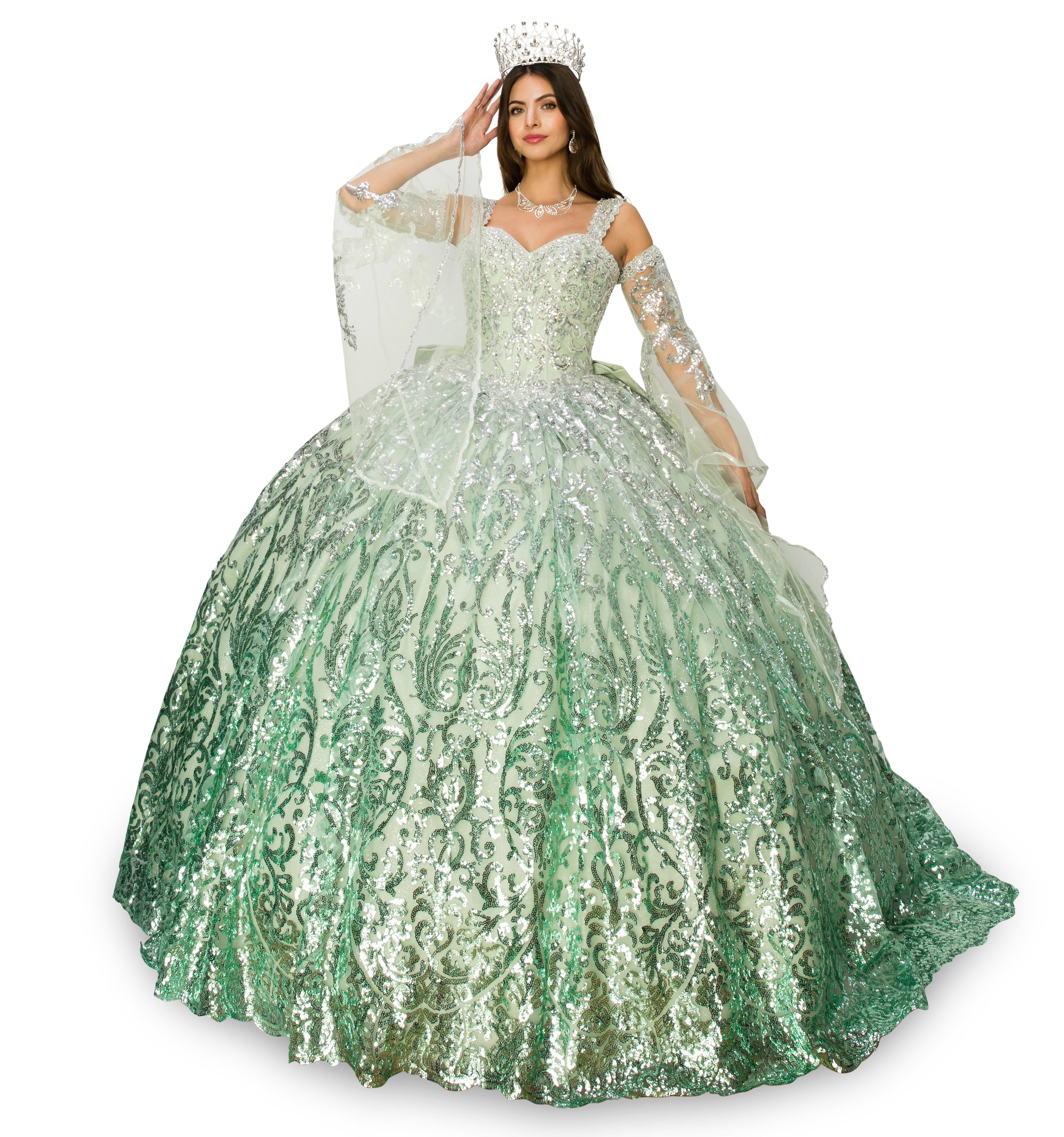 Bell Sleeve Cold Shoulder Ball Gown by Cinderella Couture 8080J