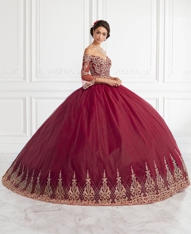 Vestido de quinceanera com manga em sino e ombro de fora, da House of Wu 26948
