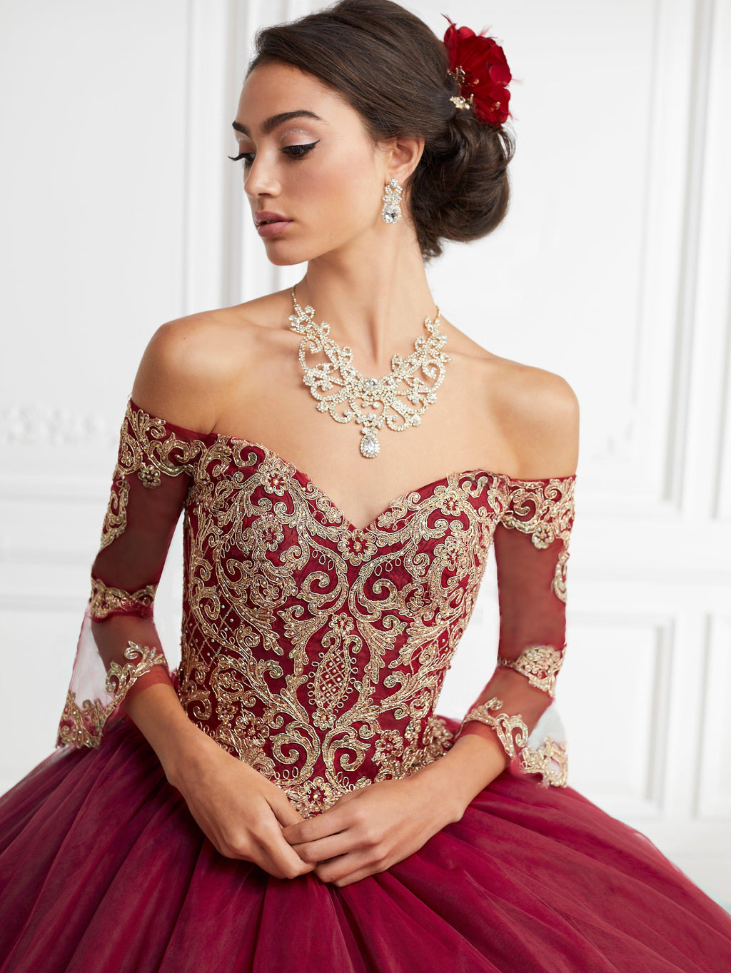 Bell Sleeve Off Shoulder Quinceanera Dress by House of Wu 26948