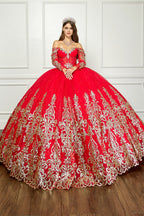 Off Shoulder Long Sleeve Ball Gown by Petite Adele PQ1065