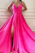 Miglior Abito da Ballo in Chiffon a Linea A Lunga con Scollatura a V e Spacco