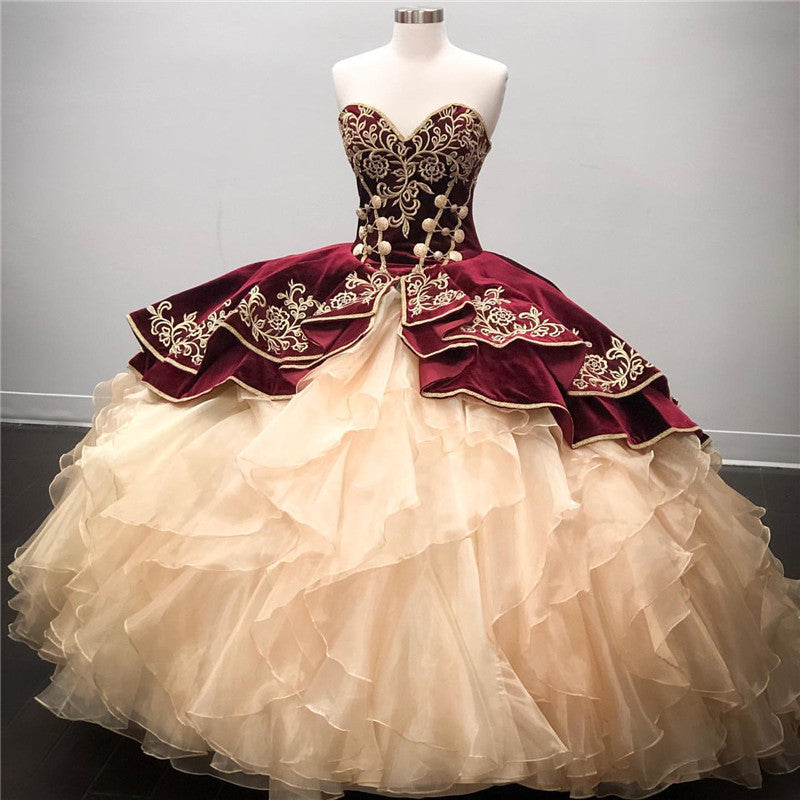 Melhor vestido de baile comprido em organza com decote em coração para quinceanera