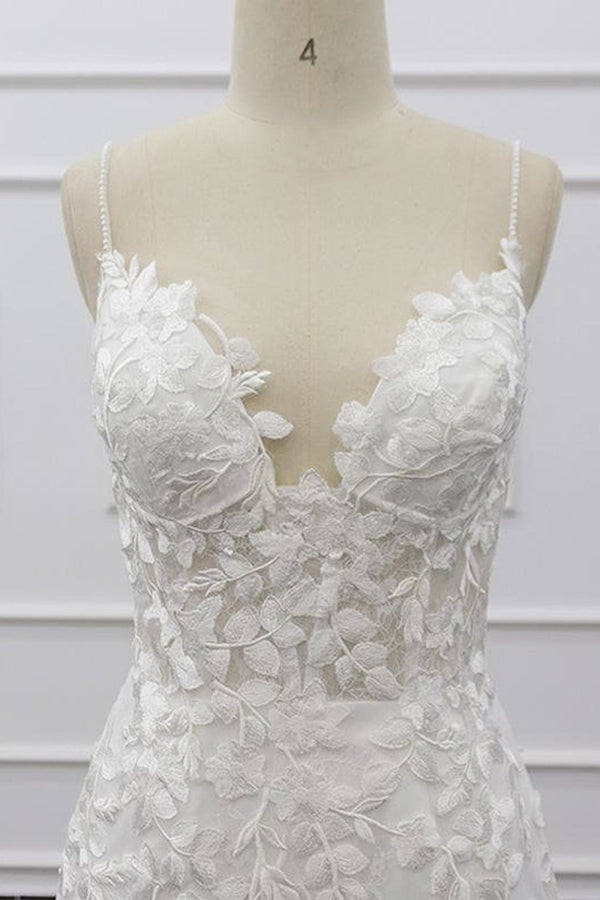 Bestes langes Meerjungfrau-Spaghettiträger-Applikations-Spitzen-Brautkleid