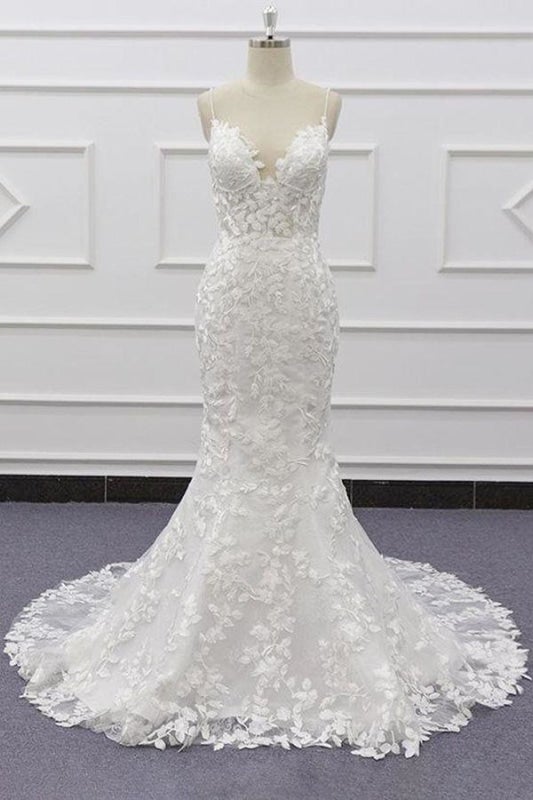 Bestes Trägerkleid mit Applikationen, elegantes Meerjungfrauen-Brautkleid