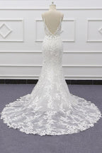 Bestes Trägerkleid mit Applikationen und Meerjungfrauenschwanz für die Hochzeit