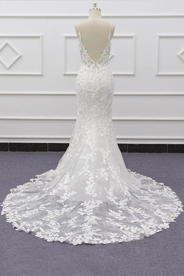 Bestes Trägerkleid mit Applikationen und Meerjungfrauenschwanz für die Hochzeit