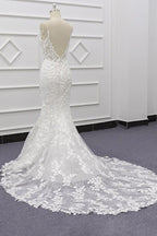 Bestes Trägerkleid mit Applikationen und Meerjungfrauenschwanz für die Hochzeit