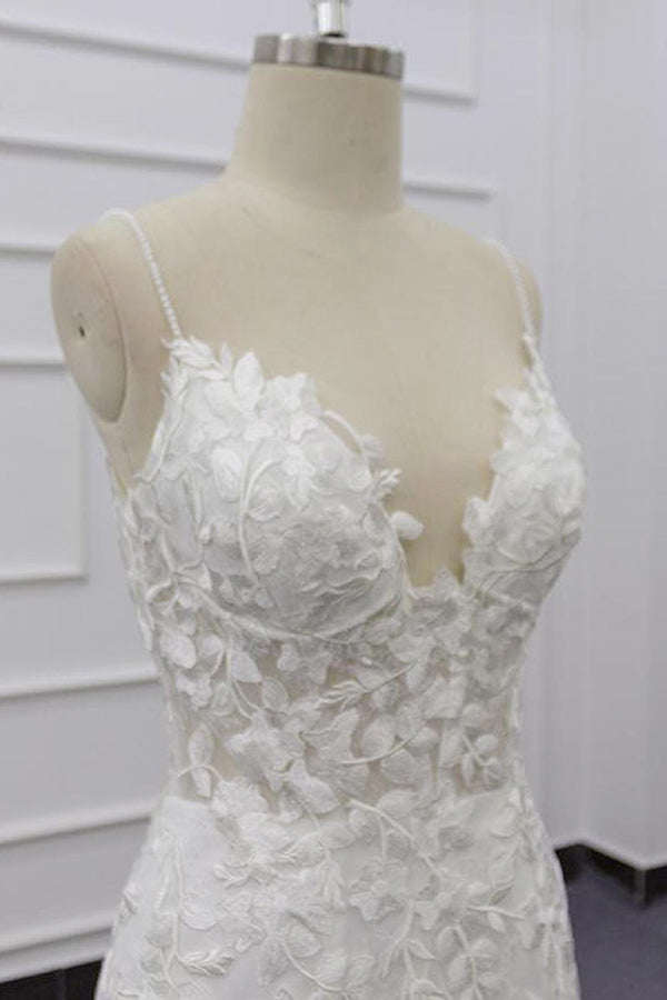 Bestes Trägerkleid mit Applikationen und Meerjungfrauenschwanz für die Hochzeit