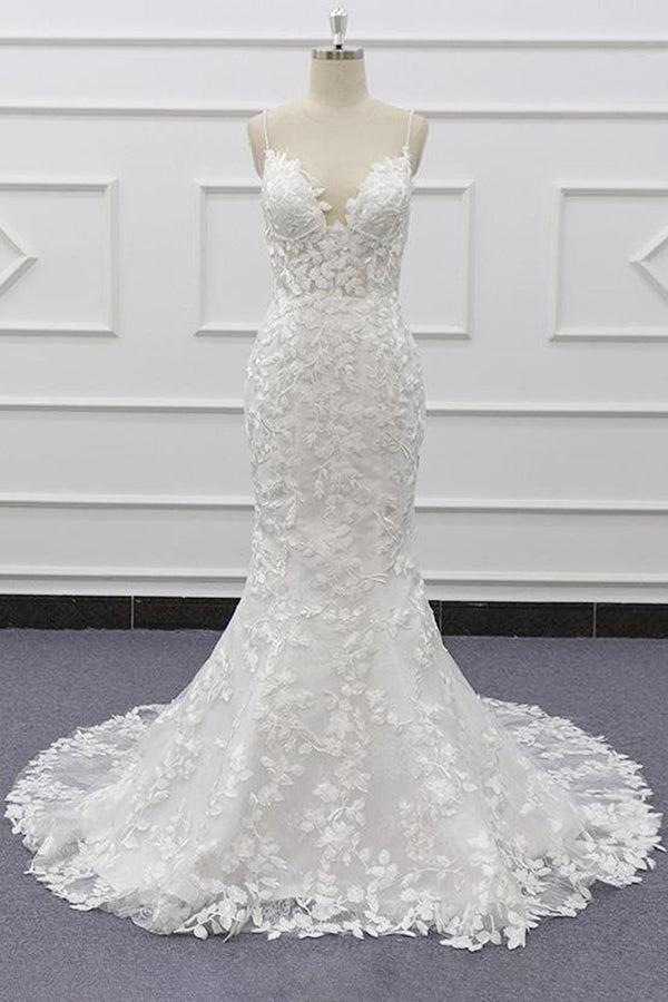 Bestes Trägerkleid mit Applikationen und Meerjungfrauenschwanz für die Hochzeit