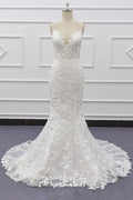 Bestes Trägerkleid mit Applikationen und Meerjungfrauenschwanz für die Hochzeit
