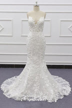 Bestes Trägerkleid mit Applikationen und Meerjungfrauenschwanz für die Hochzeit